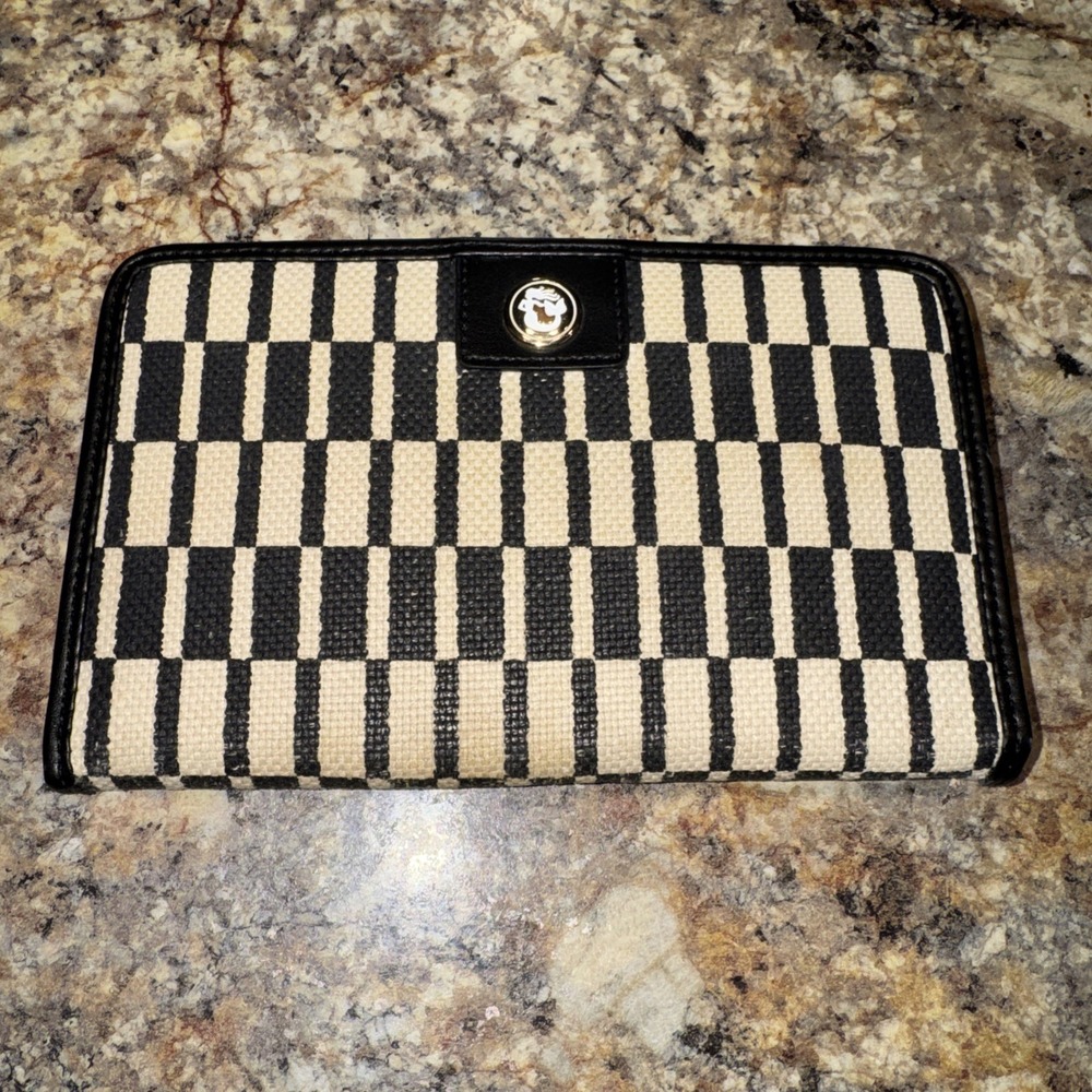 SPARTINA 449 BIFOLD WALLET CLUTCH Natural LINEN LEATHER 8"x 5" BLACK / Beige